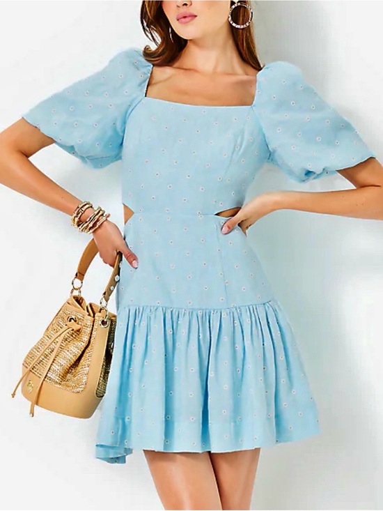 Lilly Pulitzer Dresses & Skirts - NWT Lilly Pulitzer Kylanne Blue Linen Cutout Mini Dress Drive Me Daisy Floral
